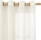 LAMIT Linen Semi Sheer Curtains 63 Inch Length, Light Filtering Neutral Window Bedroom Curtains Farmhouse Boho Bronze Grommet Drapes for Kitchen/Living Room, Cream, 2 Panels, 34 x 63 Inch