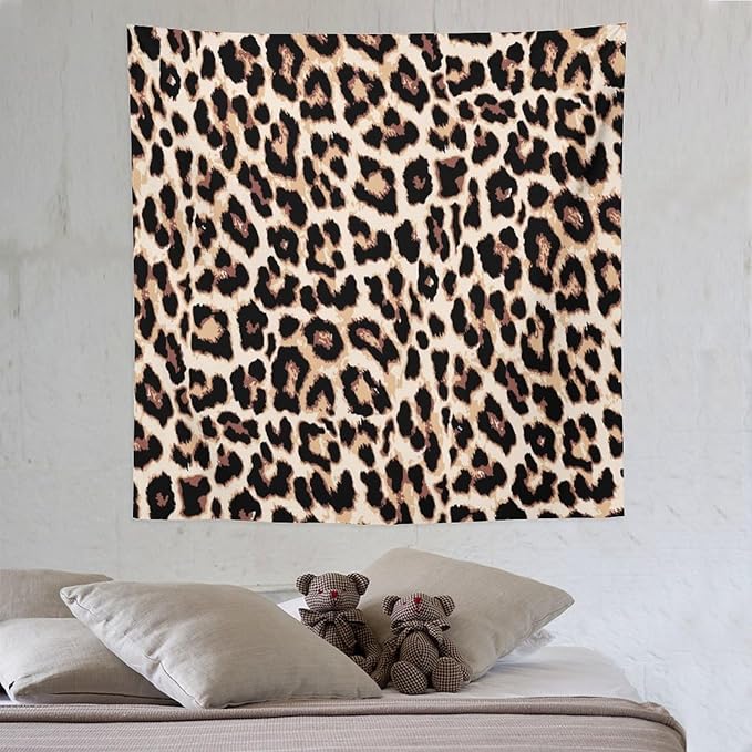 HZOHNAGO Leopard Print Tapestry Rustic Brown Leopard Wild Animal Printed Wall Tapestry Painting Wall Hanging for Bedroom Living Room Dorm 60" W x 60" H