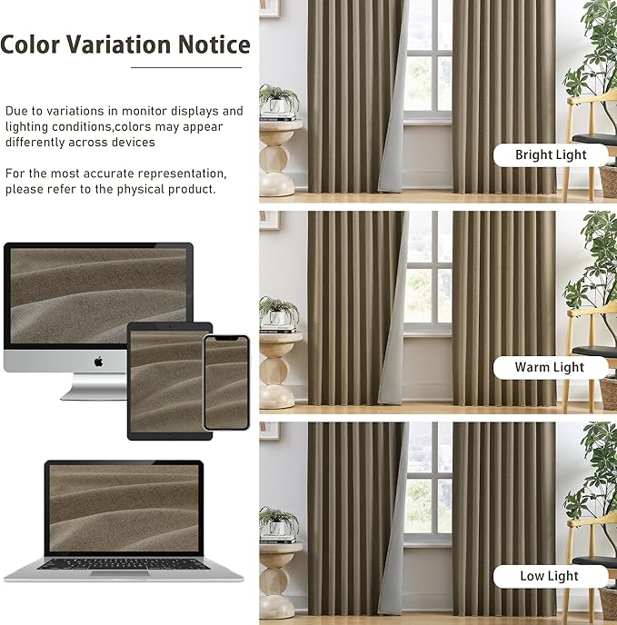 RAIN CITY 100 Inch Long Linen Blended Blackout Curtains 2 Panels Set,Custom Length Back Tab Drapes with Hooks, Grey Backing Linen Window Curtains for Living Room Bedroom,50x100 in Long,Linen