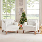 Modern Accent Chair with Terry Fabric, Upholstered Armchair with Spring Package Cushion & Solid Wood Frame, Comfy Lounge Chair for Living Room, Bedroom, or Reading Corner, Terry, White
