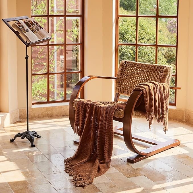 lifein Throw Blanket for Couch, Soft Boho Decor Bed Throw,Cozy Brown Knitted Chenille Small Farmhouse Lightweight Throw for Spring(Golden Brown,60 * 80")