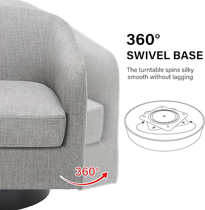 Swivel Barrel Accent Chair Set of 2, Modern Round Linen Arm Chair for Living Room, Bedroom, Comfy Club Reading Chairs for Adults-Linen Fabric Light Grey