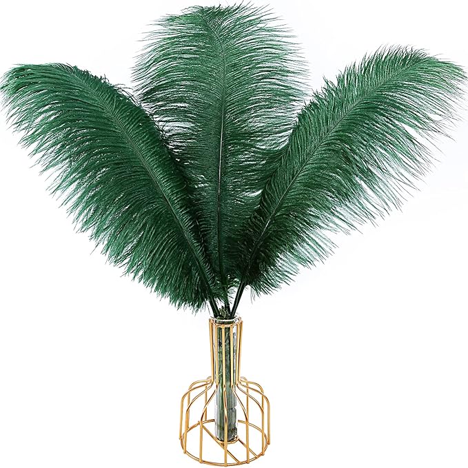 THARAHT Blackish Green Ostrich Feathers 12pcs Large Natural Bulk 14-16Inch 35cm-40cm for Wedding Party Centerpieces Mardi Gras Decoration Feather