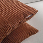 Fancy Homi 2 Packs Rust Lumbar Decorative Throw Pillow Covers 14x24 Inch for Couch Bed Sofa, Rustic Farmhouse Boho Home Decor, Soft Striped Corduroy Rectangle Accent Terracotta Cushion Case 35x60 cm