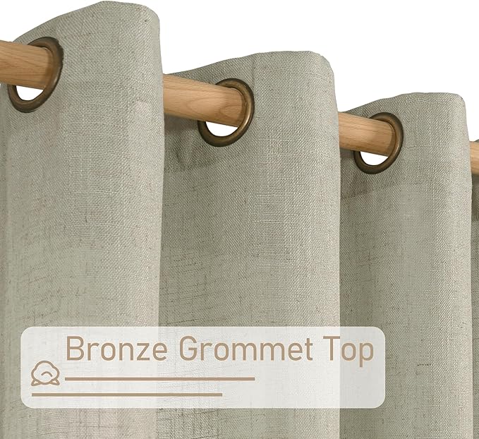 LAMIT Linen Curtains for Living Room, Sage Grey 90 Inch Length Bronze Grommet Linen Textured Farmhouse Curtains Light Filtering Drapes for Bedroom/Dining Room, Set of 2, 52 x 90 Inch