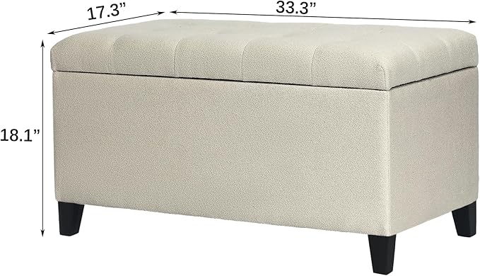 Asense Storage Ottoman Bench, Tufted Fabric Upholstered End of Bed Bench with Safety Hinge Wooden Legs, for Entryway Bedroom (Cotton and Linen Beige, 33.3")