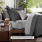 Monbix King Size Comforter Set, Dark Grey King Size Bed Set Reversible 7 Pieces, Cationic Dyeing Bed in a Bag with Comforter, Sheets, Pillowcases & Shams