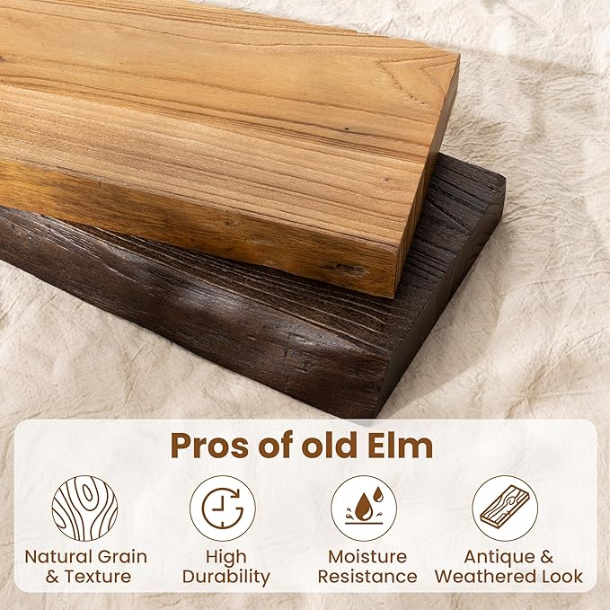Fun Memories 40" Floating Shelves for Wall, Live Edge Solid Elm Wood Floating Shelf with Invisible Bracket, Wall Mounted Display Wooden Shelves for Bathroom, Kitchen, Bedroom, Natural Color, Set of 1