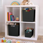 Curver Set of 8 Jute Slim Decorative Plastic Organization and Storage Baskets, Perfect Bins for Home Office, Closet Shelves, Kitchen Pantry and All Bedroom Essentials, Black