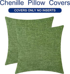 CaliTime Throw Pillow Covers Decorative 20 X 20 Inches Pack of 2 Cozy Chenille Cushion Cases for Couch Sofa Bed Living Room Home Forest Green