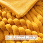 NEWCOSPLAY Faux Fur Throw Blanket Mustard Yellow 3D Ribbed Plush Thick Warm Blanket for Couch Sofa Bed 850GSM (Mustard Yellow Ribbed, Throw(50"x60"))