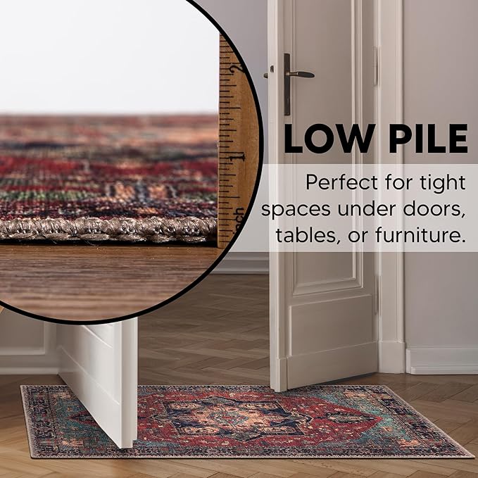 Keen Home Design 2x3 Rug - Machine Washable Entry Rug with Non-Slip Backing, Ideal for Enteryway, Kitchen, Bathroom, Laundry Room - Vintage, Easy Clean, Durable, Low Pile Rug - (2' x 3')