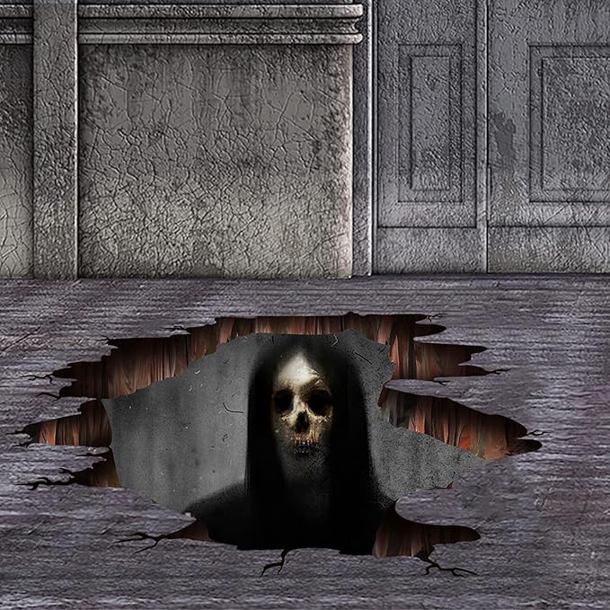 3D Halloween Wall Decals Scary Skeleton Halloween Wall Stickers, Spooky Long Hair Zombie Floor Decor Posters Decals Decorations for Living Room Bedroom Party Supplies