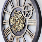 The Gears Clock 36'' Inch Real Moving Gear Wall Clock Vintage Industrial Oversized Rustic Farmhouse (Vintage Black Wood and Bronze)