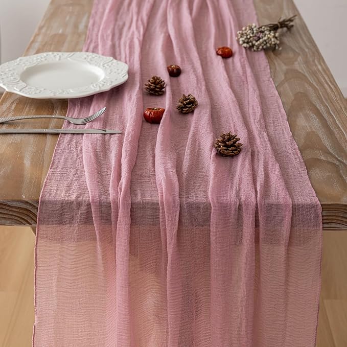 6pcs Cheesecloth Table Runner Dusty Rose Gauze 120 Inch 10 FT Rustic Boho Cheese Cloth Runner for Wedding Baby Shower Bridal Shower Party Long Sheer Centerpiece Fall Home Decoration