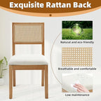 Westice Rattan Dining Chairs Set of 4, Farmhouse Natural Dining Room Chairs with Upholstered Cushion, Wood Armless Chairs for Kitchen/Restaurant
