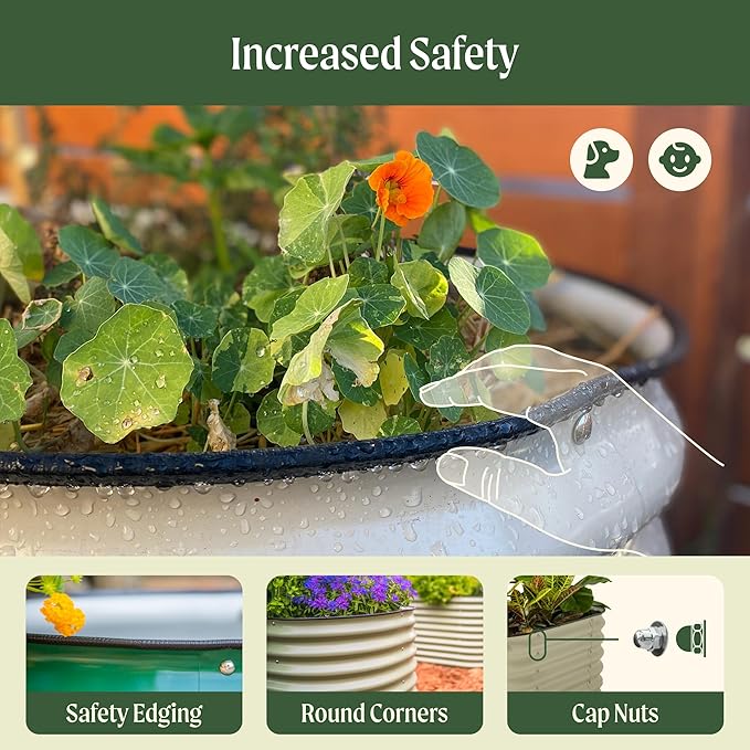 Vego garden 32" Extra Tall Raised Garden Bed Kits, 10 in 1 Modular Raised Planter Box for Vegetables Flowers Fruits Oval Metal Raised Garden Bed, Sunlit Oak