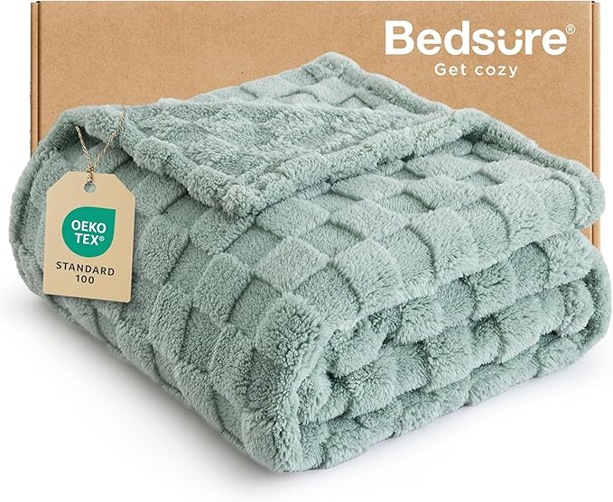 Bedsure GentleSoft Sage Green Throw Blanket for Couch - Checkered Fleece Blankets Gifts for Women Men Girls, Cute Soft Cozy Throw for Bedroom Home Decor Gifts, 50x60 Inches