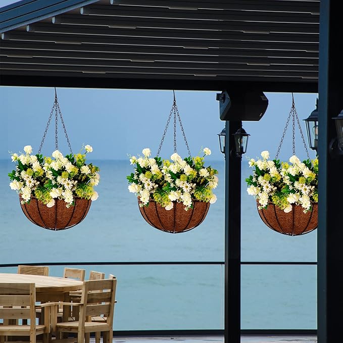 Hanging Planters Basket Outdoor Indoor(14 inch 4 Pack)-Coconut Coir Hanging Baskets for Plants Outdoor,Metal Wire Baskets with Coco Liner Window Box Planters, hanging Flower Pots For Railings…