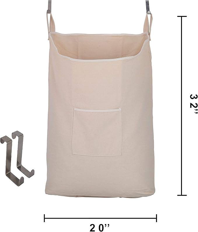 Laundry Collector, Laundry Hamper, Door Hanging Laundry bag with hooks (Beige, 65Liters)