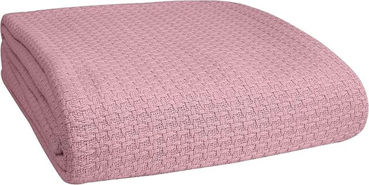 BELIZZI HOME 100% Cotton Bed Blanket, Breathable Bed Blanket King Size, Cotton Thermal Blankets King, Perfect for Layering Any Bed for All Season, Purple