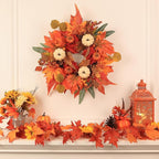 Fall Wreaths for Front Door, DECSPAS 21" Fall Wreath with Maple Leaves Pumpkin Berries, Autumn Decorations for Home, Artificial Harvest Door Wreath Outside, Window, Wall, Fireplace, Thanksgiving Decor