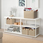 KEEGH Storage Baskets for Organizing, Fabric Storage Bins for Shelves with Leather Handle, Shelf Baskets for Closet Organization, 15" L x 11" W x 10" H, Brown, 4 Pack