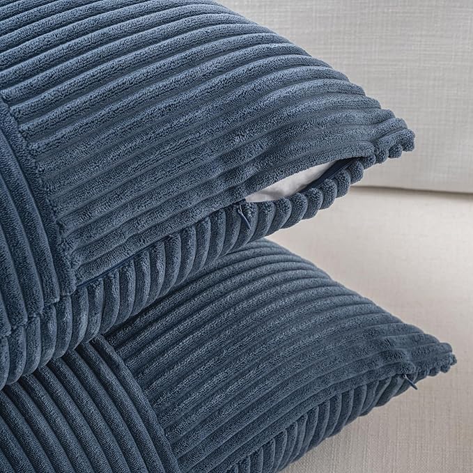 Fancy Homi 2 Packs Dusty Blue Big Decorative Throw Pillow Covers 24x24 Inch for Living Room Couch Bed, Rustic Farmhouse Boho Home Decor, Soft Corss Corduroy Patchwork Square Cushion Case 60x60 cm