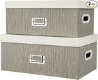 Briful Set of 2 Decorative Storage Boxes with Lids – Gray & White Nesting Organizer Bins, 14'' + 13'' Set Rectangular Fabric Covered Cardboard Boxes for Office, Closet, or Home Decor