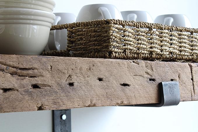Urban Legacy Reclaimed Barn Beam Deep Shelves | Deep Shelves with Brackets Included, Set of 2 | (Natural Full Profile Bracket, 24" x 11" x 3")