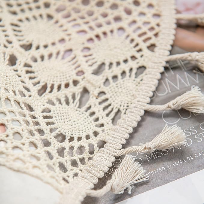 Sutuo Home Boho Curtain Crochet Dots Patchwork Semi-Blackout Bohemian Handmade Tassels, Rod Pocket Window Treatment Vintage Rustic Farmhouse Drapes for Living Bedroom, 1 Panel 59" W x 96" L, Beige