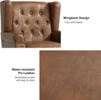 Accent Chair, Upholstered Armchair with Button Tufted High Back & Solid Wood Legs, Comfy Wingback Reading Single Sofa Chair for Small Spaces, Living Room, Bedroom (Leather Brown, Set of 2)
