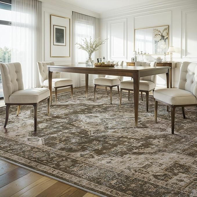 AMOAMI-Area Rug 5X7 Rugs for Living Room-Vintage Soft Coffee&Brown Rugs for Bedroom-Non Slip Carpet-Machine Washable Rug for Dining Room Living Room Bedroom Office Under Table