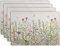 Rustic Wildflower Floral Placemats Set of 4 Spring Summer Vintage Flowers Plants Herbs Linen Table Mats 12x18 Inch Seasonal Flower Decorative Place mats for Farmhouse Kitchen Dining Decoration