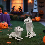 DR.DUDU 2 Pack Halloween Skeleton Wolf Decorations, Life Size Animals Skeletons Poseable Halloween Decor Plastic Bones with Hair Wolf Skull Figurines for Table Yard Lawn Party Props Décor