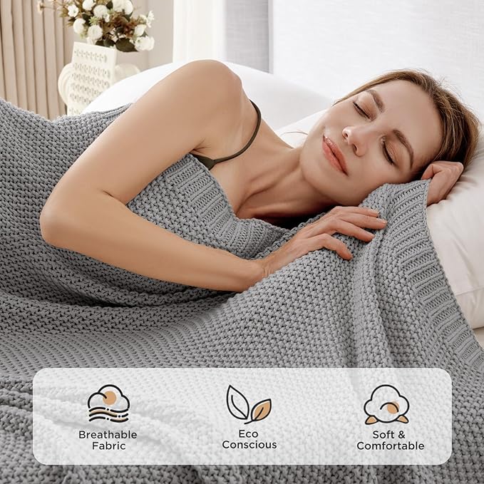 Joydeco Chunky Cable Knit Throw Blanket, Lightweight 100% Cotton Soft Cozy Throw Twin Blanket for Couch Bed and Sofa, Rustic Breathable Farmhouse Blanket Gift for Women Men(Grey, 60"x80")