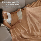 PHF 100% Cotton Waffle Weave Blanket Queen Size, Soft Lightweight Breathable Cozy Summer Blankets for Bed, Luxury Aesthetic Woven Bedding for Home Decor, 90"x90", Camel
