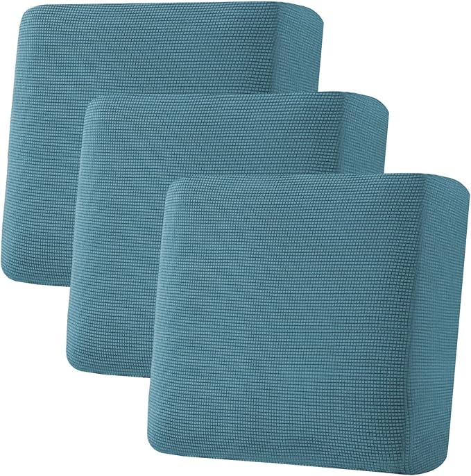 H.VERSAILTEX Super Stretch Individual Seat Cushion Covers - Sofa & Couch Cushion Slipcover Sets - Thick Jacquard Textured Twill Fabric (3 Piece XL Sofa Cushion Covers, Storm Blue)