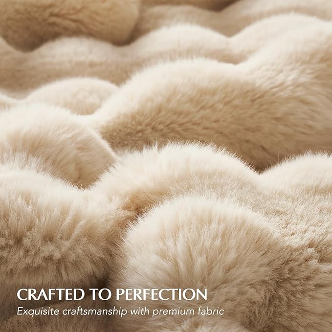 EVERGRACE Ultra Soft Luxury Fluffy Ridgeline Faux Rabbit Fur Throw Blanket, Thick Warm Bubble Throw for Bed, Cozy Plush Reversible Blankets for Couch, Chair, Sofa, Cream, 60x80 Inches, 870 GSM