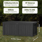 120 Gallon Outdoor Deck Box,Storage Lockable Waterproof Patio Furniture,Garden Tools,Cushions,Pool Accessories Outside Storage Resin Box(Black)