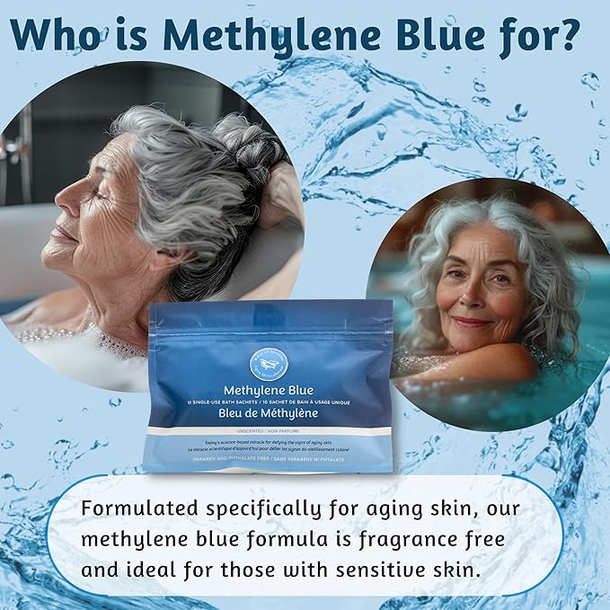 Methylene Blue Bath Soak | Age Defying Serum for Aging and Fragile Skin | Supplement for Defying The Signs of Aging Fragile Skin | USP Pharmaceutical Grade | 10 Dissolvable Sachets