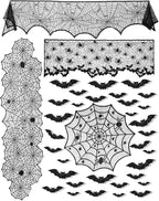 eZAKKA 5 Pack Halloween Decorations Indoor Halloween Spider Web Tablecloth Table Runners Fireplace Mantel Scarf Cobweb Lampshade Scary 3D Bats for Parties Gothic Spooky Home Decoration