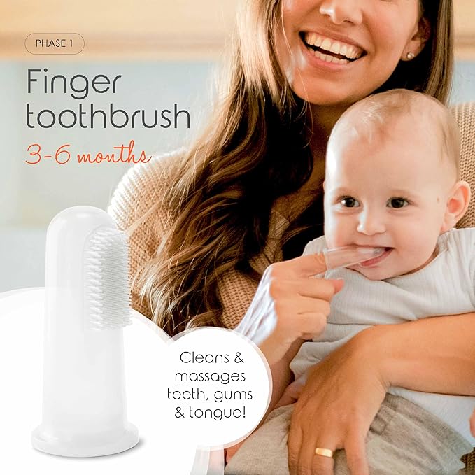 Cherish Baby Care Baby Toothbrush & Toddler Toothbrush Set (0-2 Years) - BPA-Free & Safety-Tested, 2023 Award Winner, Food-Grade Silicone (Pink)