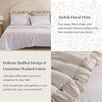 Full Comforter Set - 7 Pieces Ruffle Beige Bedding Sets, Shabby Chic Farmhouse Bed in a Bag Full with Ruffle Comforter, Floral Sheets, Pillowcases & Shams