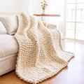 Chunky Knit Blanket - Luxury Soft Cozy Extra Large Size (80 * 90) Throw Blanket,100% Woven Blanket Rope Knot Throw Blanket for Couch, Sofa, Home Decor, Gift - Machine Washable（Cream）