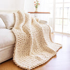 Chunky Knit Blanket - Luxury Soft Cozy Extra Large Size (80 * 90) Throw Blanket,100% Woven Blanket Rope Knot Throw Blanket for Couch, Sofa, Home Decor, Gift - Machine Washable（Cream）