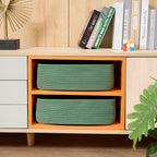 Large Shallow Organizing Baskets 15x11x5.1 Inches - Rope Woven Storage Bins for Bathroom, Shelves, Cube Closet, Green 2 Packs