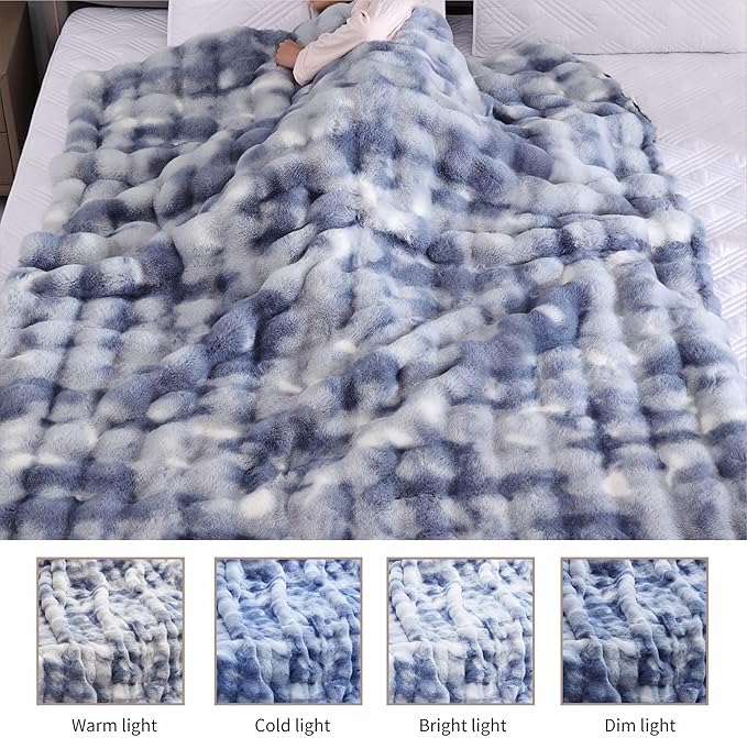 Tie-dye Blue Soft Comfy Throw Blanket for Couch Bedroom Faux Fur 50x60 Fluffy Blanket for Living Room Furry Bed Comforter Cozy Home Decor Gifts 860 GSM