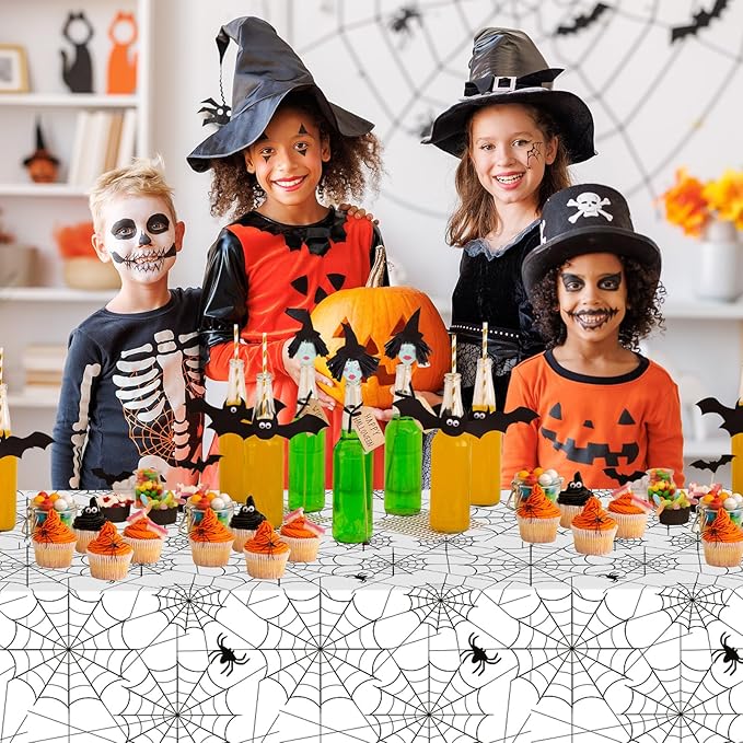 2 Pcs Halloween Tablecloth - Plastic Halloweens Spider Webs Table Cloth, White Disposable Rectangle Spiderweb Table Cover for Halloween Party Decorations Supplies Favors Tables Decor, 108 x 54 Inch