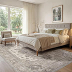 Washable Area Rugs for Living Room -8x11 Neutral Vintage Distressed Floral Farmhouse Boho Large Soft Floor Rug Indoor Non Slip Carpet for Living Room Bedroom Dining Room Office-Brown/Beige